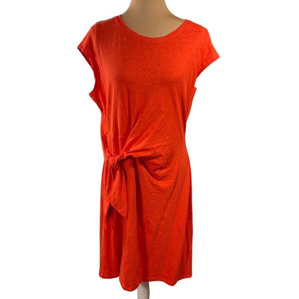 Talbots Side Tie Dress T-Shirt Cotton Orange Cap Sleeve Size L Large